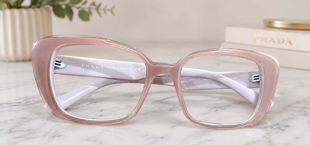 Prada VPR01Y Oversized Cateye Eyeglasses Frames Pink Lilac Italy